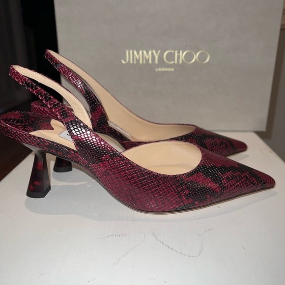 Jimmy Choo Fetto 65 Bordeaux Snake Printed Tortol Leather kitten heels - Picture 5 of 7